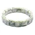 Close-up of natural stone bracelet with green and purple marble square beads - Auspicious Jade