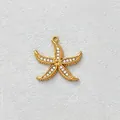 Gold plated stainless steel starfish pendant with zircon inlay for DIY jewelry making - 白锆石海星吊坠(D148-2)