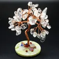 Elegant mini crystal chakra tree featuring wire wrapped trunk and green calcite base - White Crystal