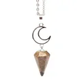 Natural Picture Jasper stone hexagonal cone pendant with silver crescent moon necklace - Necklace / Jasper