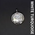 Elegant round reindeer locket pendant featuring natural white turquoise stone inlay - Hollow Deer Pendant / Howlite