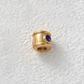 Cylindrical gold-plated stainless steel charm bead with a sparkling blue zircon for DIY jewelry - Cylindrical Through-Hole Bead (Z2-5) / Gold with Blue Zircon