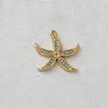 Gold plated stainless steel starfish pendant with light blue zirconia for DIY jewelry making - 浅蓝锆石海星吊坠(D148-3)