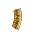 Detailed macro view of a golden stainless steel tube bead with vintage engraved patterns - Vintage Scrollwork Curved Tube (HY-425)