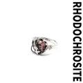 Bague en rhodochrosite naturelle avec détails de fleurs micro-pavées ton argent - Rhodonite