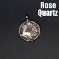 Elegant silver reindeer locket pendant necklace with natural rose quartz stone - Hollow Deer Pendant / Rose Quartz