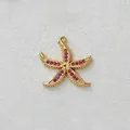 Gold-plated starfish charm pendant with sparkling magenta zircon inlay for DIY jewelry - 粉锆石海星吊坠(D148-4)
