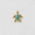 Gold-plated stainless steel turtle charm with blue cubic zirconia for DIY jewelry making - 2.5x2.2cm / Deep Blue Sea Turtle