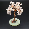 Handmade rose quartz money tree with copper wire and colorful chakra stones on base - Rose Quartz