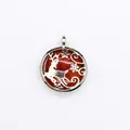 Festive silver reindeer locket pendant necklace featuring natural red agate gemstone inlay - Hollow Deer Pendant / Red Agate