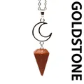 Elegant silver moon necklace featuring a sparkling brown goldstone hexagonal cone pendant - Necklace / Gold Sandstone