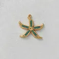 Elegant gold plated stainless steel starfish pendant with blue zircon inlay for DIY jewelry - 湖蓝锆石海星吊坠(D148-5)