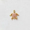 Gold-plated stainless steel sea turtle pendant with pink zircons for DIY jewelry - 2.5x2.2cm / Pink Sea Turtle