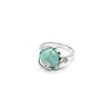 Bague réglable plaquée argent avec pierre turquoise ronde et cristal de fleur serti - Turquoise