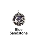 Elegant circular reindeer hollow pendant necklace featuring sparkling blue sandstone inlay - Hollow Deer Pendant / Blue Sandstone