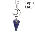 Natural lapis lazuli crescent moon necklace with hexagonal cone pendant - Necklace / Lapis Lazuli