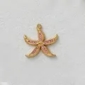 Gold plated stainless steel starfish pendant with pink zircon for jewelry DIY making - Pink Zirconia Starfish Pendant Only (Without Chain) (D148-6)