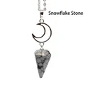 Natural snowflake obsidian moon necklace with hexagonal cone pendant - Necklace / Snowflake Obsidian