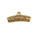 Detailed view of gold stainless steel curved tube bead with ornate vintage floral pattern. - Vintage Pattern Curved Tube with Loop (HY-431) / Gold