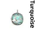Silver-toned round locket necklace pendant featuring reindeer motif and turquoise stone - Hollow Deer Pendant / Turquoise