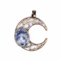 Antique bronze finish crescent moon pendant featuring natural blue sodalite gemstone - Blue Spot Jasper