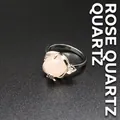 Bague élégante en quartz rose naturel avec détails floraux pavés sur anneau argent - Quartz rose
