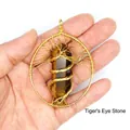 Handmade gold wire wrapped Tree of Life necklace with hexagonal Tiger Eye stone - Tiger Eye (Gold)