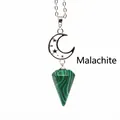Natural malachite stone moon necklace with hexagonal cone pendant for women. - Necklace / Malachite