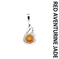 Elegant natural red aventurine jade stone pendant with silver-tone decorative setting - Red Aventurine