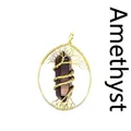 Handmade Hexagonal Amethyst Tree of Life Wire Wrapped Pendant Necklace for Women - Amethyst (Gold)