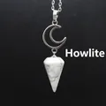 Crescent moon necklace with white howlite hexagonal cone pendant - Necklace / Howlite