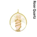 Handmade golden wire tree of life pendant featuring rose quartz hexagonal column crystal - Rose Quartz (Gold)