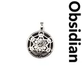 Collier avec pendentif en obsidienne noire naturelle et découpe de géométrie sacrée - Obsidienne