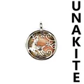 Intricate silver sacred deer pendant necklace featuring a natural unakite stone - Hollow Deer Pendant / Unakite