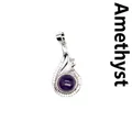 Elegant teardrop silver pendant featuring a round natural purple amethyst stone inlay - Amethyst