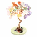 Detailed view of 7 chakra crystal tree with wire branches and natural stone base - Chakra Seven Color