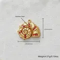 Gold-plated stainless steel shell pendant featuring red zircon inlay with size specifications. - Red Zirconia Conch Pendant Only (Without Chain) (D155-1)