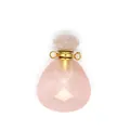 Detailed view of faceted pink natural stone perfume bottle pendant with gold accents - Rose Quartz / Gold Accessories