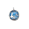 Deer motif silver-tone circular pendant featuring blue turquoise stone inlay detail - Hollow Deer Pendant / Blue Turquoise