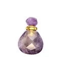 Close-up view of a faceted natural amethyst teardrop-shaped perfume bottle pendant diffuser - Amethyst / Gold Accessories