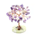 Detailed view of handmade amethyst crystal wire-wrapped tree on a round stone base - Amethyst
