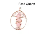 Handmade rose quartz tree of life hexagonal column pendant necklace with rose gold wire wrap - Rose Quartz (Rose Gold)