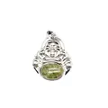 Silver-toned laughing Maitreya Buddha necklace pendant with natural oval Unakite - Unakite