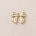 Exquisiter vergoldeter Edelstahl-Schleifenanhänger mit weißer Emaille für DIY-Schmuck - Weiß mit Schleife