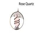 Handmade copper wire-wrapped Rose Quartz Tree of Life hexagonal prism pendant necklace - Rose Quartz (Ancient Bronze)