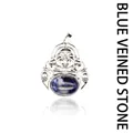 Silver-tone Maitreya Buddha pendant necklace featuring a natural oval blue vein stone - Blue Sodalite