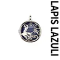 Round lapis lazuli locket pendant with silver-plated reindeer and snowflake design. - Hollow Deer Pendant / Lapis Lazuli