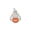 Elegant silver-plated Laughing Buddha pendant with natural red aventurine gemstone inlay - Red Aventurine