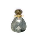 Macro detail of a faceted natural stone teardrop essential oil diffuser bottle pendant. - Labradorite / Gold Accessories