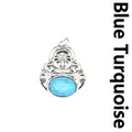 Silver Maitreya Buddha necklace pendant featuring a polished oval blue turquoise stone - Blue Turquoise